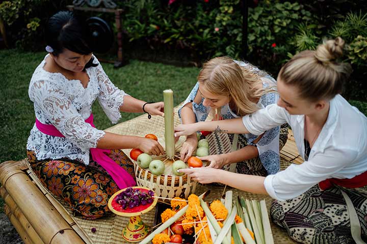 Making offering tradition at Puri Gangga Resort Ubud